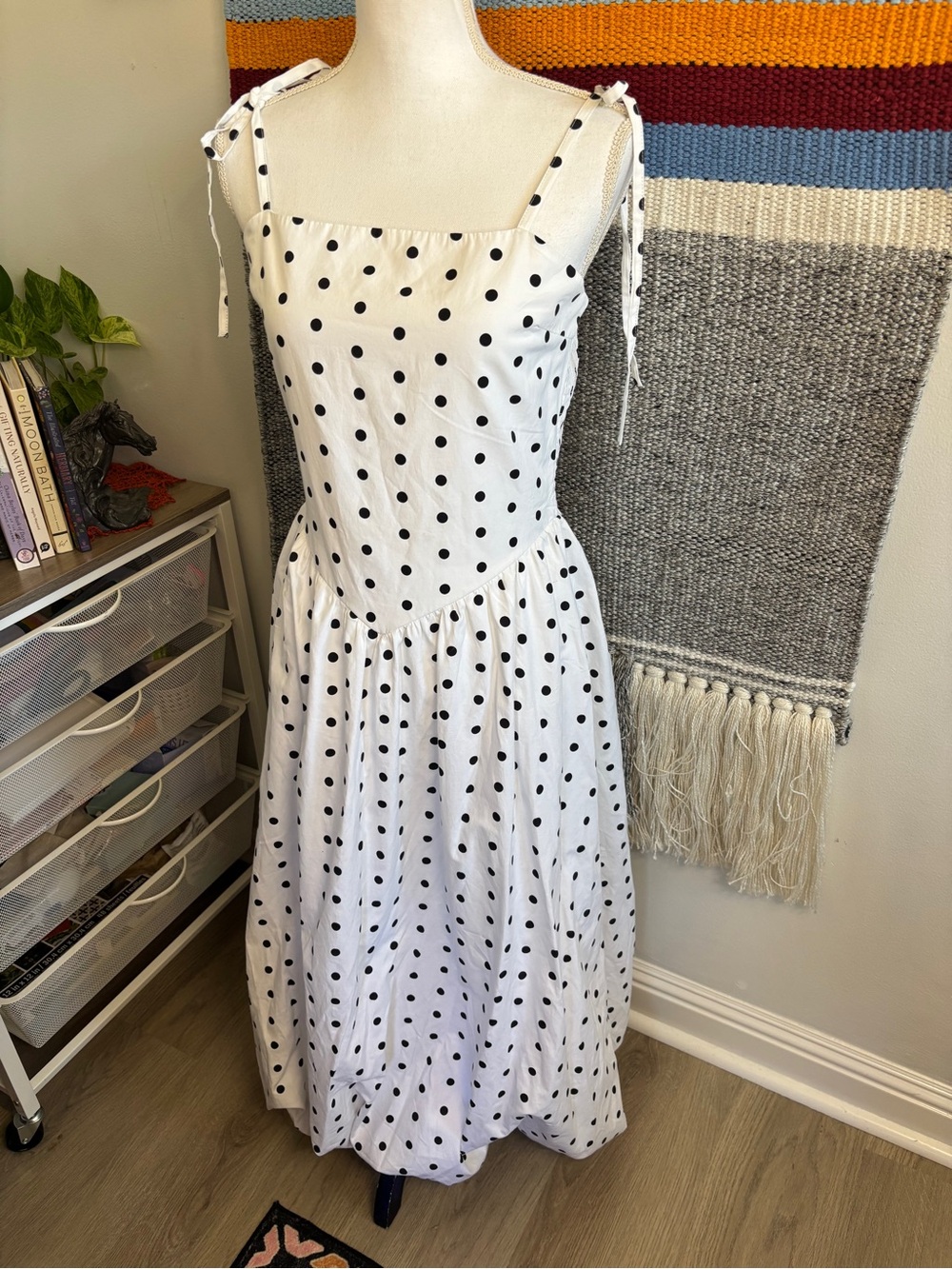 White Polka Dot Maxi Dress with Tie Shoulders